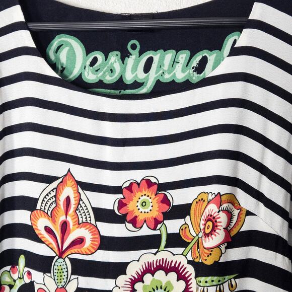 Desigual Striped Floral Dress Black White Size Medium Statement Print - Picture 3 of 11